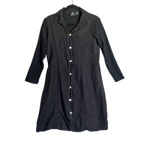 Fenini Woman's Black Long Sleeve Button Front Linen And Cotton  Dress Size Small